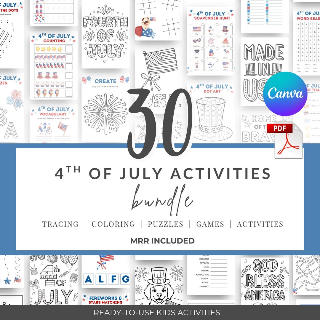 Activity Rota July 4th of July Activity Bundle Printable PDF | Preschool Kindergarten ...
