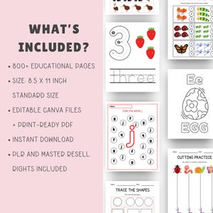 Bundel met werkbladen voor peuters en kleuters | Meer dan 800 printbare werkbladen voor kinderen | PLR MRR | Canva | PDF-download afbeelding 3