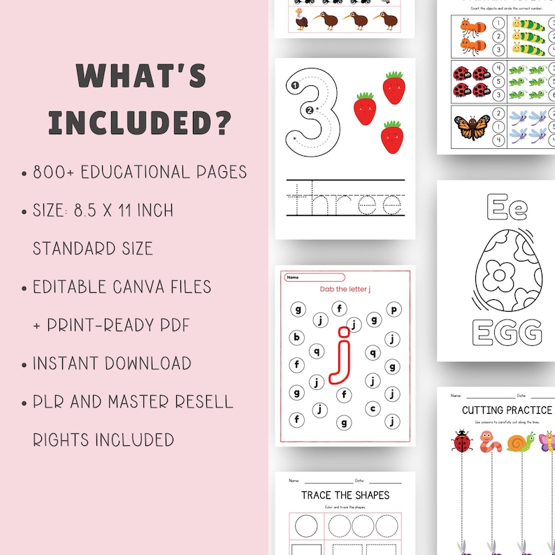 Bundel met werkbladen voor peuters en kleuters | Meer dan 800 printbare werkbladen voor kinderen | PLR MRR | Canva | PDF-download afbeelding 3