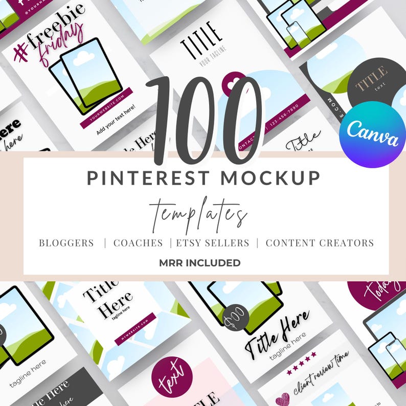 Pinterest Templates | 100 Editable Designs | Canva | MRR - Etsy