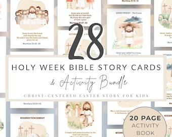 Tarjetas de historias bíblicas de Semana Santa / Historia de Pascua centrada en Cristo para niños / Paquete de actividades