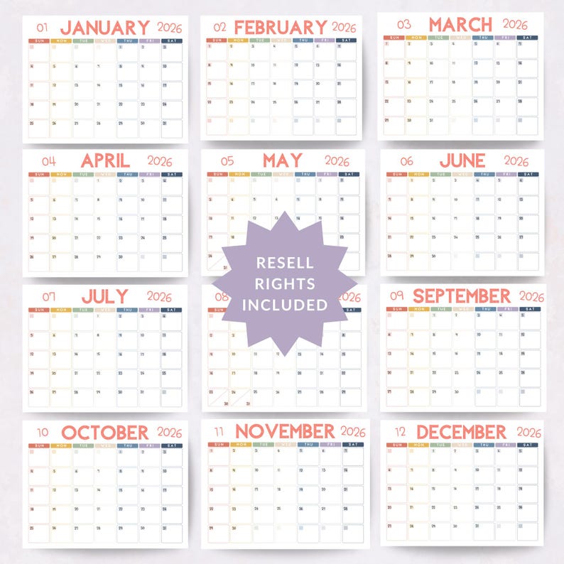 12 Editable Canva Calendar Templates | 2026 Monthly Planner | Digital Stickers | MRR Printable Bundle image 5
