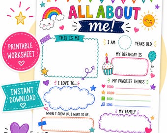 All About Me Worksheet Printable, Back to School Activity, First Day of School Icebreaker, Homeschool About Me Page, Student Keepsake