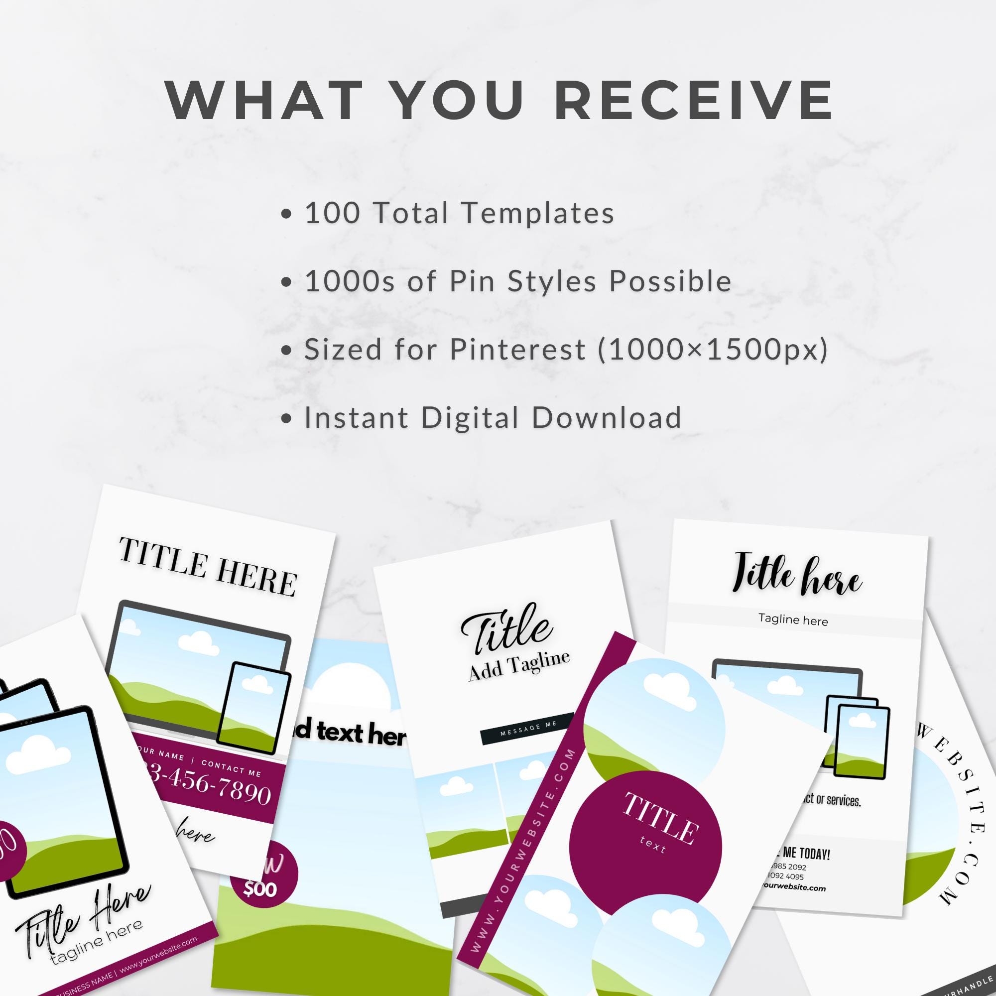 Pinterest Templates | 100 Editable Designs | Canva | MRR - Etsy