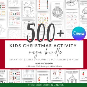 子供向けクリスマスアクティビティセット – 500枚以上の印刷可能なワークシート、塗り絵、なぞり書き、ドット絵、ホリデービジーブック