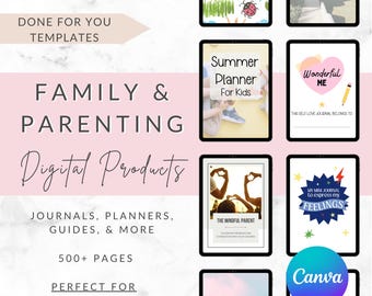 Pack numérique parentalité et famille | Journaux, agendas et classeurs Canva modifiables avec droits de revente