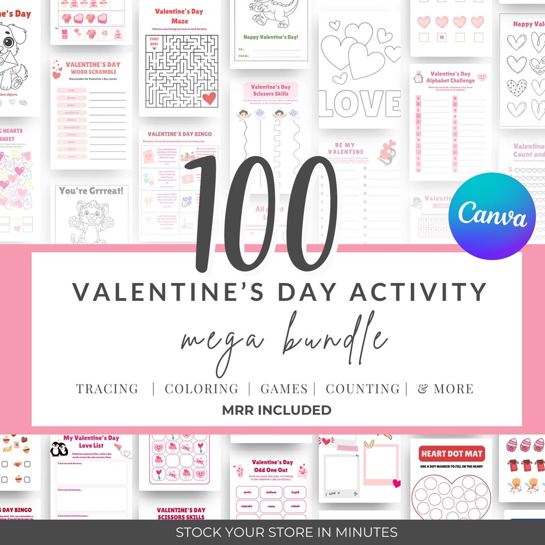 Valentine’s Day Activity Bundle for Kids: 100+ Games, Worksheets ...
