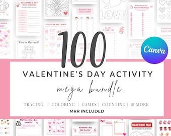 Valentine’s Day Activity Bundle for Kids: 100+ Games, Worksheets, Coloring Pages (PDF)