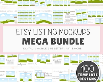 Etsy Listing Mockup Bundle | 100 Editable Canva Templates for Digital Products