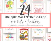 24 Printable Valentine Cards for Kids | Classroom Card Bundle | Non-Candy Friendship Cards | Instant Download