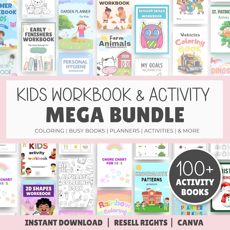 Kids Workbook & Activity Bundle | 100+ Activity Books for Kids | PLR MRR | Canva | Instant Download image 1