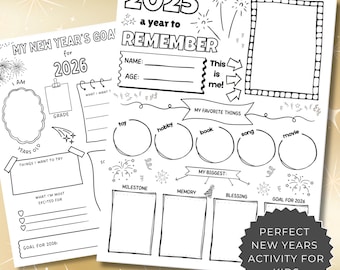 New Year's Eve Kids Activity Printable | 2025 Year in Review & 2026 Goals (Instant Download)