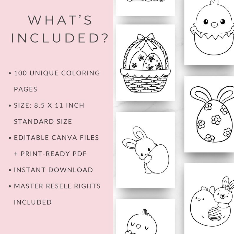 100 Easter Coloring Pages Bundle Canva Editable | Kids Printable PDF ...
