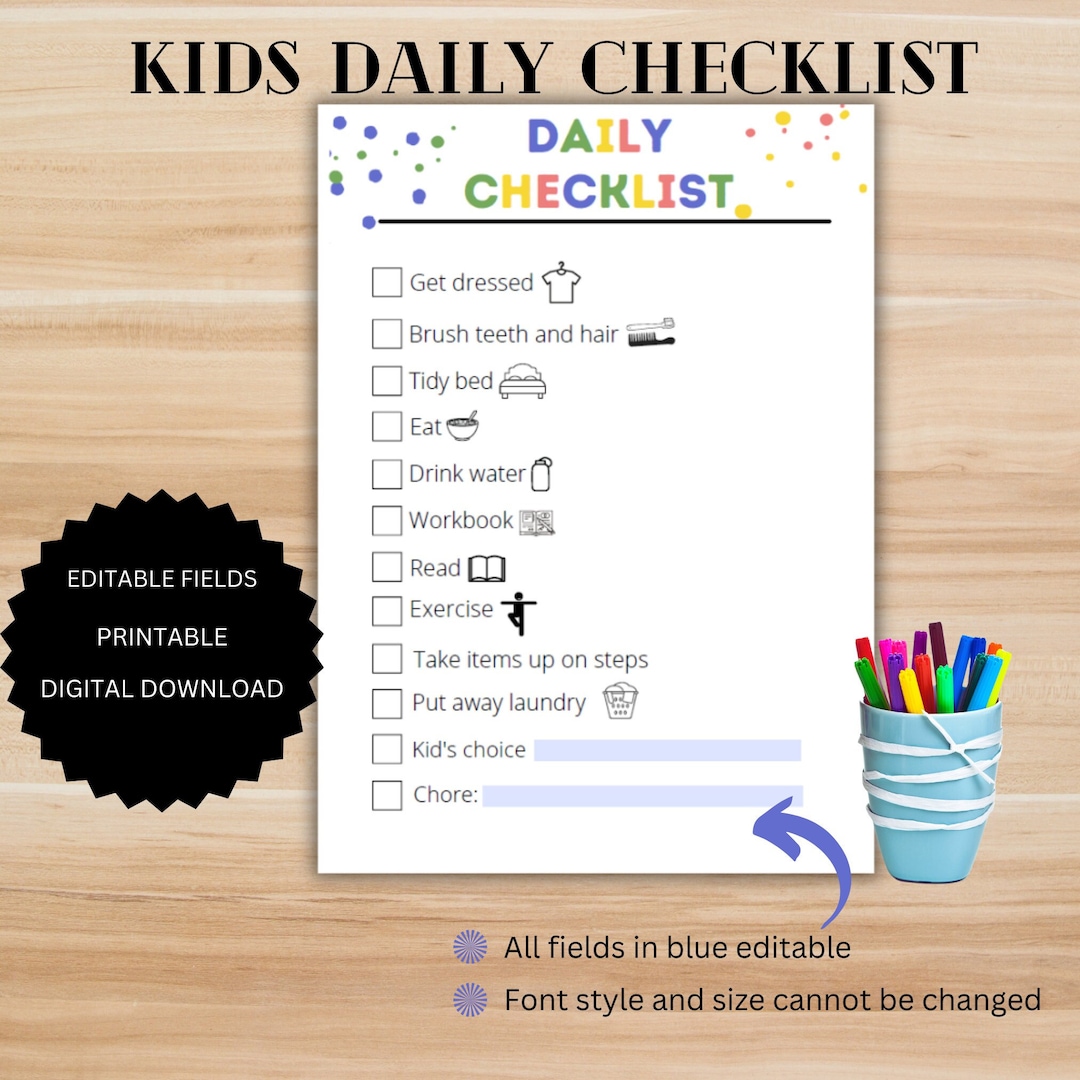KIDS DAILY CHECKLIST Printable Digital Download - Etsy Australia