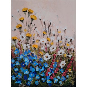 Pintura de pradera, arte floral original, arte mural de margaritas, pintura de empasto de flores, pintura de paisaje de flores, arte pequeño de 6 x 8'' de FlowerOriginalArt
