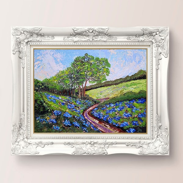 Texas Bluebonnet schilderij bloem originele kunst Impasto olieverfschilderij impressionistische boerderij landelijk landschap artwork 10 x 8'' door FlowerOriginalArt