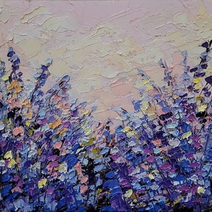 Pintura de lavanda Flor Arte original Prado Pintura Floral Impasto Pintura al óleo Pintura de paisaje 8 x 6'' por FlowerOriginalArt