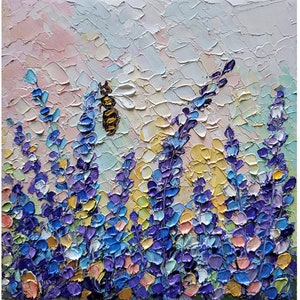 Pintura toscana con lavanda, arte original, paisaje, pintura al óleo, pequeña obra de arte impresionista, 6 x 6'', de FlowerOriginalArt