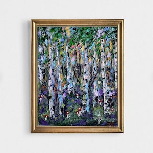 Pintura de álamos temblones, paisaje otoñal, arte original, pintura empastada, arte mural de abedules de FlowerOriginalArt