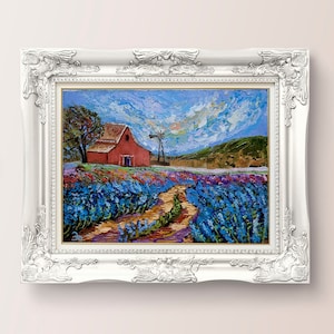 Texas Bluebonnet Pintura Flor Arte Original Flor Impasto Pintura Fazenda Impressionista Arte de Paisagem Rural 8 x 6' por FlowerOriginalArt