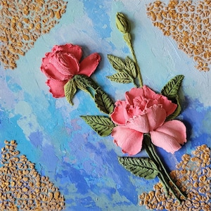 Sculpture de fleurs, peinture roses, peinture 3D, peinture de roses vintage, peinture florale sculpturale, art mural, 8 x 20 cm (8 x 20 cm) par FlowerOriginalArt