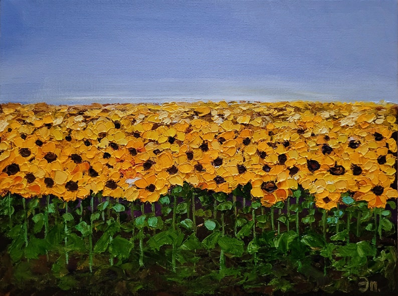 Sunflowers Painting Tuscany Original Art Floral Painting Small Flowers Wall Art Impasto Painting Landscape Sunflowers by FlowerOriginalArt image 10