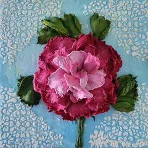 Escultura de peonía, pintura 3D, arte de pared con flores, pintura de empaste original, peonía 3D, decoración del hogar, arte de pared con textura, 6 x 6'' de FlowerOriginalArt