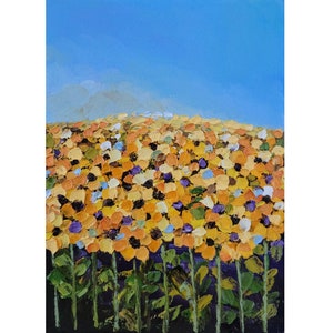 Toscana pintura girasoles arte original flor pared arte impasto pequeña pintura paisaje girasoles pared arte 5 x 7'' por FlowerOriginalArt