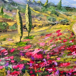 Italy Painting Tuscany Original Art Landscape With Poppies Painting Flower Wall Art Mediterranean landscape Art 12 by 8 by FlowerOriginalArt image 5