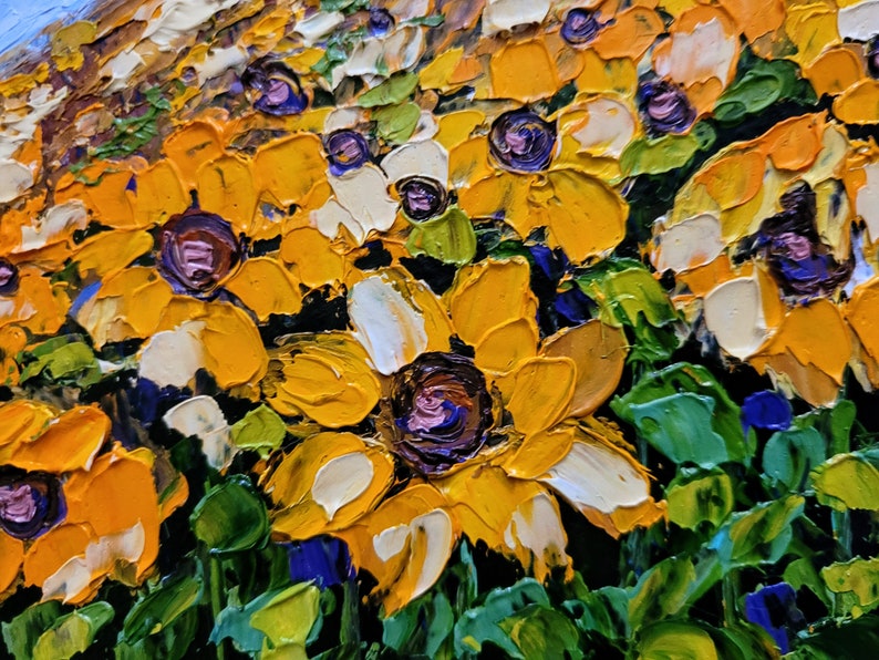 Sunflowers Painting Tuscany Original Art Floral Painting Small Flowers Wall Art Impasto Painting Landscape Sunflowers by FlowerOriginalArt image 5