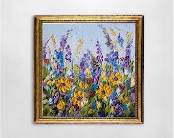 Meadow Painting Floral Original Art Wildflower Painting Flower Small Artwork Impasto Painting Texture Meadow 6 by 6” by FlowerOriginalArt