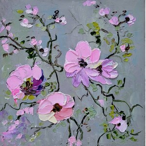 Pintura de magnolia, arte original, pintura floral, arte mural pequeño, pintura de empasto, obra de arte de paisaje, 6 x 6 pulgadas, de FlowerOriginalArt