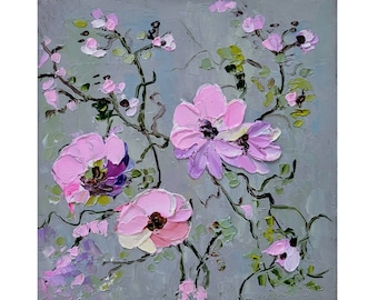 Fleur de magnolia, peinture originale, peinture florale, petit art mural, empâtement, oeuvre de paysage, 6 x 6 po. par FlowerOriginalArt