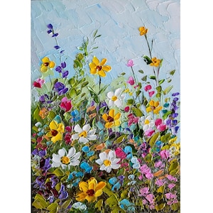 Pintura de papoula da Califórnia, margarida, arte original, pintura a óleo empastada, pequena obra de arte floral, 5 x 7'', por FlowerOriginalArt