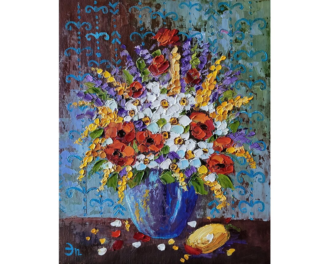 Daffodils Painting Impasto Original Art Flower Oil Painting Bouquet of ...