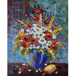 Pintura de narcisos Impasto Arte original Pintura a óleo de flores Buquê de flores Arte Pintura de flores da primavera 8 x 10'' por FlowerOriginalArt