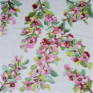 Pintura de flor de cerezo Floral Impasto Arte original Paisaje abstracto Pintura al óleo Pintura de primavera Pequeña obra de arte 6 x 6 por FlowerOriginalArt