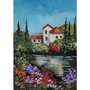 Pintura de Italia Arte original de Florencia Obra de arte de paisaje italiano Pintura de paisaje urbano Arte floral empastado 5 x 7'' de FlowerOriginalArt