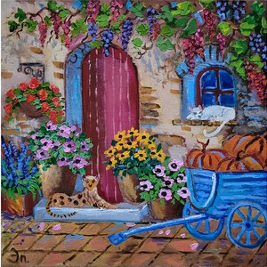 Pintura italiana, arte original de Florencia, obra de arte de paisaje italiano, pintura de paisaje urbano, arte floral empaste, 8 x 8 pulgadas, de FlowerOriginalArt