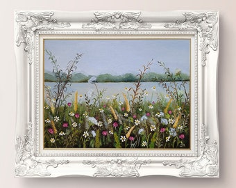 Wildflower Meadow Painting Floral Original Art Countryside Wildflowers Wall Art Flower Landscape Painting 12 x 8'' by FlowerOriginalArt