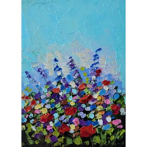 Pintura original de flor de Texas Bluebonnet, empastada, al óleo, arte floral pequeño, flores silvestres, obra de arte, 5 x 7'', de FlowerOriginalArt