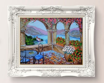 Positano Painting Italy Original Art Amalfi Coast Seascape Painting Italy Painting Flower Impasto Artwork 12 x 8 by FlowerOriginalArt