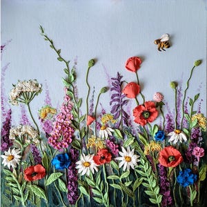 Fleur sculpturale peinture coquelicot art original fleurs sauvages peinture sculpture florale 3D peinture 16 x 16" par FlowerOriginalArt