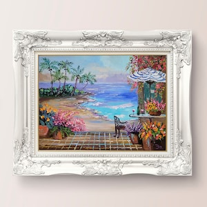 Pintura hawaiana Arte original de Kauai Pintura al óleo Impasto Pintura oceánica Arte floral de playa Paisaje marino Pintura tropical 10 x 8 por FlowerOriginalArt