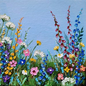 Pintura de flores em impasto, tremoços, arte original, pintura de flores silvestres, pintura em impasto, arte de flores, um presente de aniversário, 6 x 6" por FlowerOriginalArt