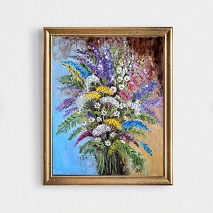 Pintura de flores silvestres Flor Arte original Floral Bodegón Pintura Impasto Obra de arte Ramo Pintura de flores silvestres 8 x 10" por FlowerOriginalArt