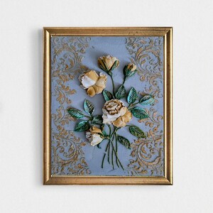 Roses peinture fleur texturée art original empâtement peinture à l'huile roses jaunes oeuvre sculpture peinture 7 x 9,5 pouces par FlowerOriginalArt
