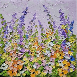 Pintura de delphinium, flor, arte original, pintura al óleo con empasto, arte pequeño, margarita, pintura original amarilla con empasto, 6 x 6'' de FlowerOriginalArt