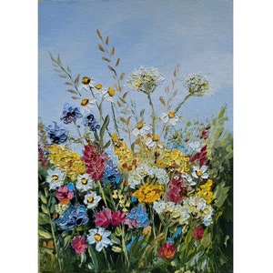 Pintura de flores silvestres, arte original de flores, obra de arte de pradera, arte mural floral, arte de flores silvestres, pintura de paisaje de flores de FlowerOriginalArt