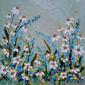 Margarita pintura floral arte original flor impasto pintura al óleo paisaje pequeña obra de arte flor impasto pintura por FlowerOriginalArt